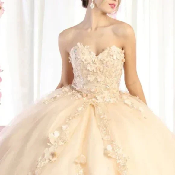 Champagne Gold Formal Ball Gown.Wedding Quinceanera strapless prom dress - Picture 2 of 5